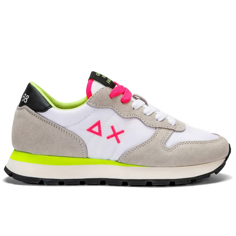 Scarpe Donna Sun68 Sneakers Ally Solid Nylon Bianco - Giallo Fluo