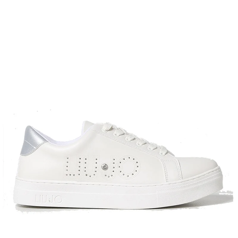 Scarpe Donna LIU JO Sneakers Alicia 506 con Maxi Logo e Borchie Milk Silver