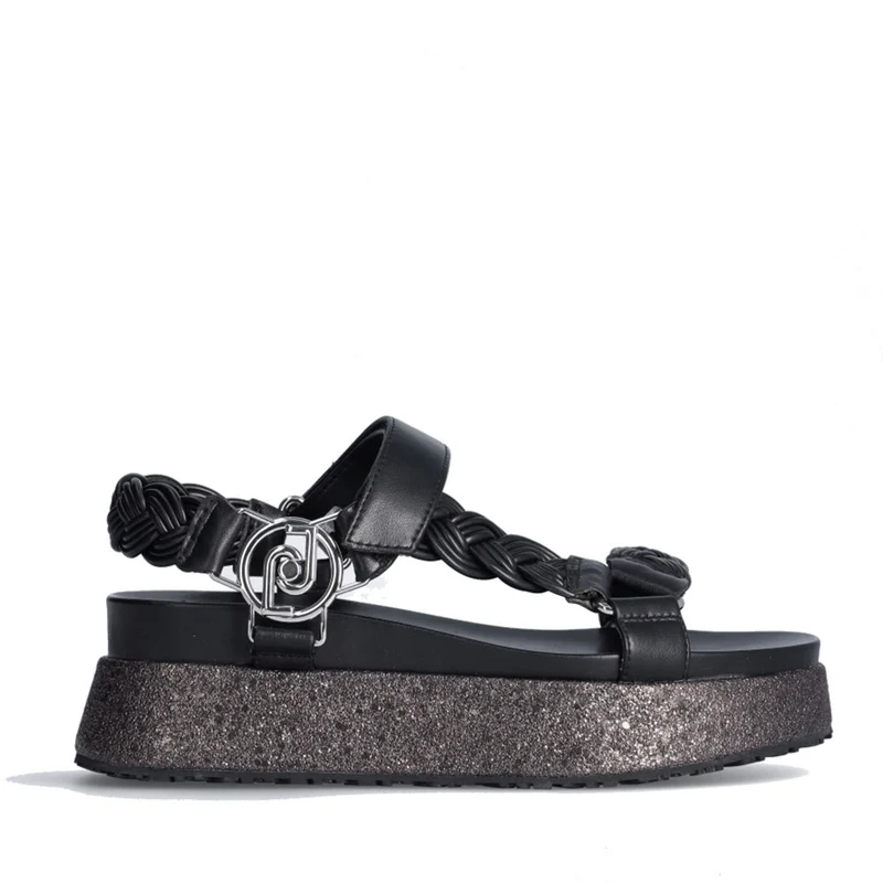 Scarpe Donna LIU JO Sandali Platform Frida 20 con Intreccio e Logo Neri