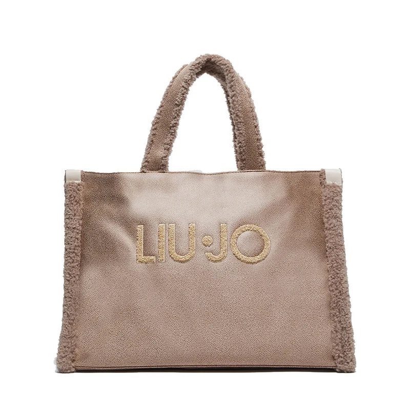 Shopping Bag Donna LIU JO in Tessuto Spalmato con Dettagli Teddy color Cammello