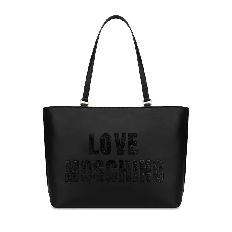 Shopping Bag LOVE MOSCHINO linea Sparkling Logo Nero con Logo in Paillettes Nero