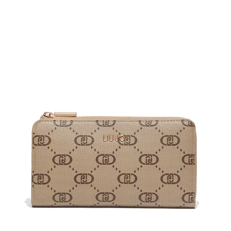 Portafoglio Donna con Zip LIU JO color Tortora con Logo All Over