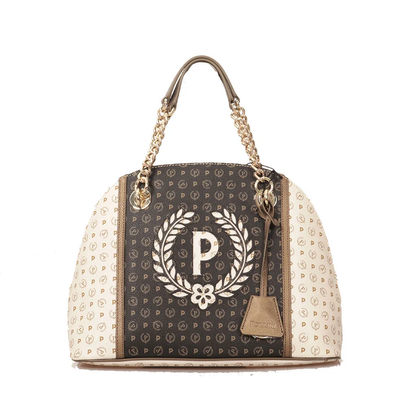 Borsa Donna a Mano POLLINI Linea Heritage Logo Avorio Nero e Bronzo