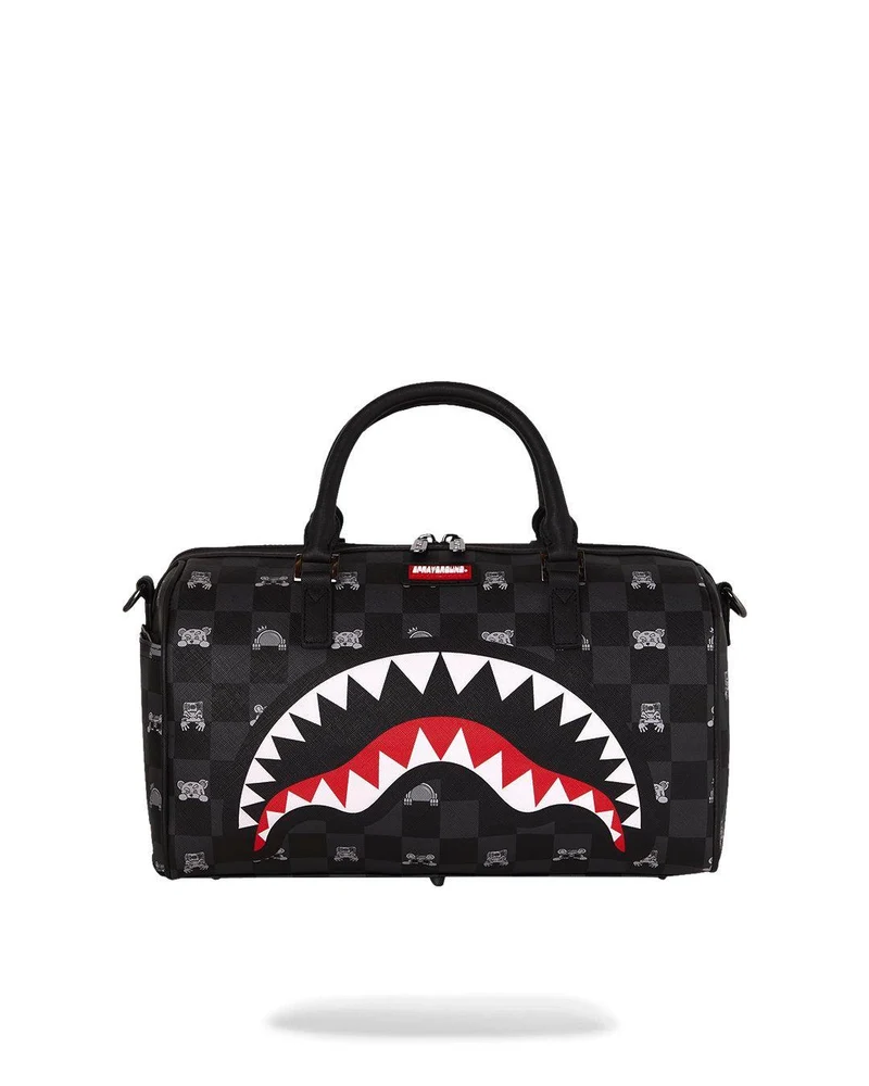 SPRAYGROUND GRAY PEEKING CHARACTER CHECK MINIDUFFLE