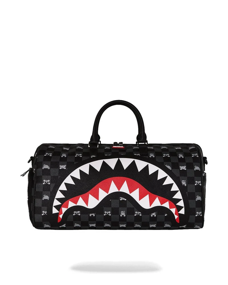 SPRAYGROUND GRAY PEEKING CHARACTER CHECKDUFFLE