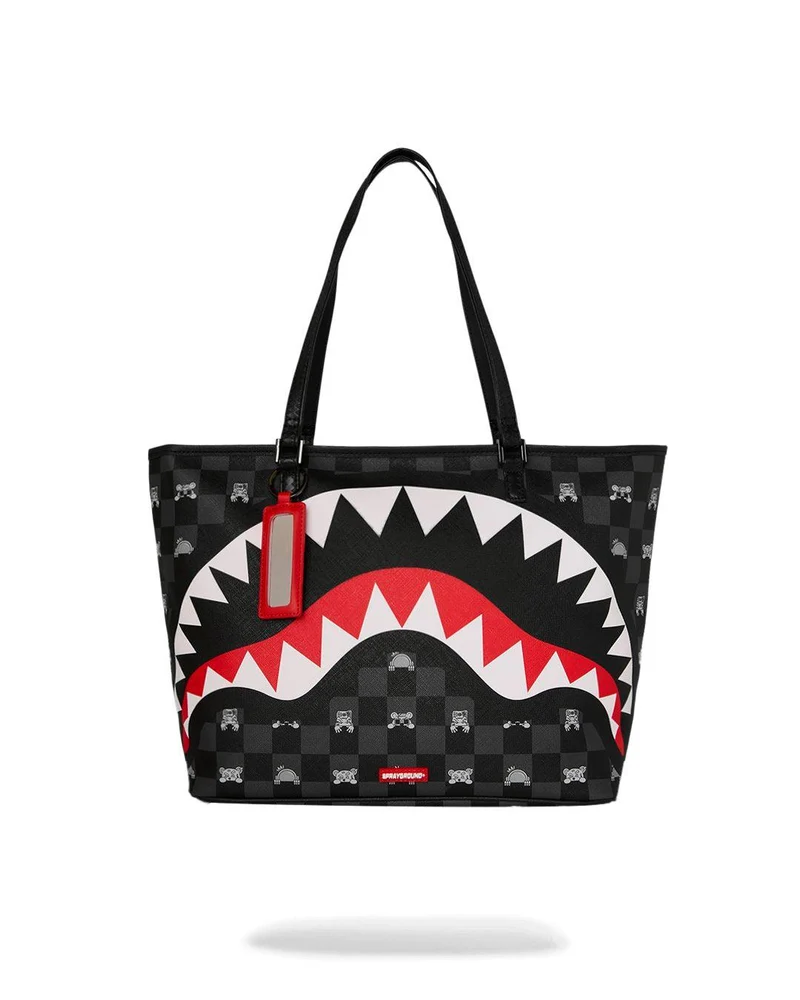SPRAYGROUND GRAY PEEKING CHARACTER CHECK TOTE
