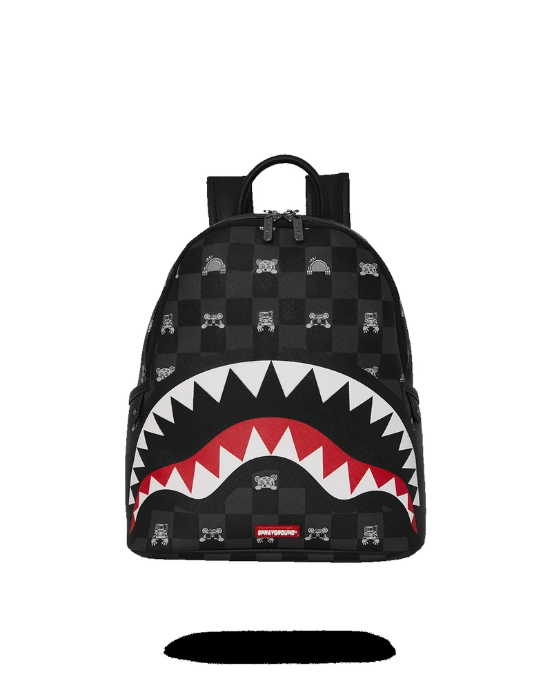 SPRAYGROUND GRAY PEEKING CHARACTERCHECK SAVAGE BACKPACK