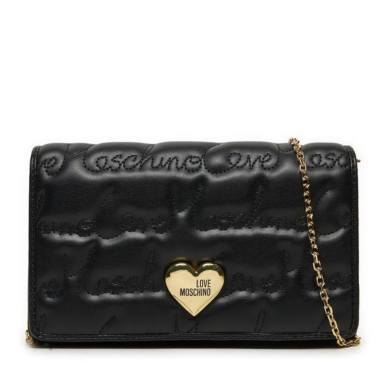 Clutch Donna con Tracolla LOVE MOSCHINO Nera con Logo Ricamato All Over