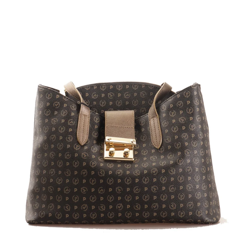 Borsa Donna a Spalla POLLINI linea Heritage Logo Classic Nero e Bronzo
