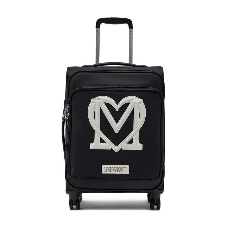 Trolley Cabina 55cm LOVE MOSCHINO in Tessuto Nero con Maxi Logo Bianco