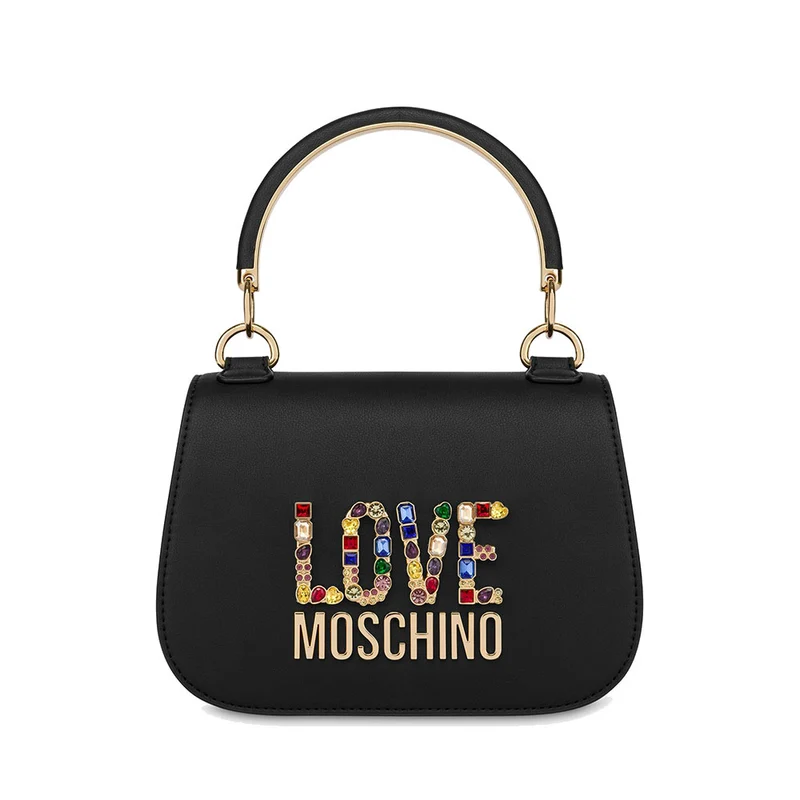 Borsa Donna a Mano LOVE MOSCHINO linea Rhinestone Logo colore Nero