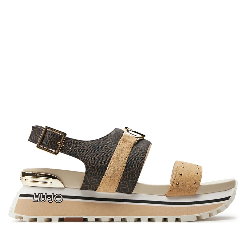 Sandali Platform LIU JO Maxi Wonder Sandal 27 in Pelle con Inserti Monogram Marrone e Beige