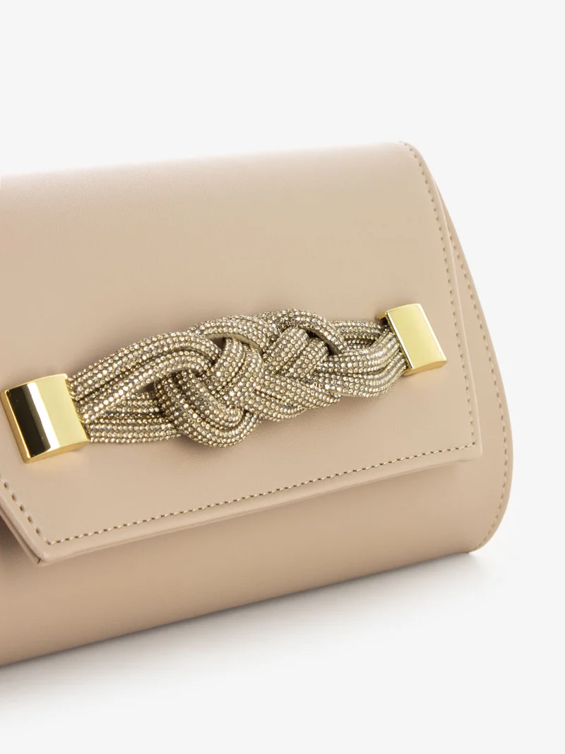 Pochette soft con fiocco strass beige nude