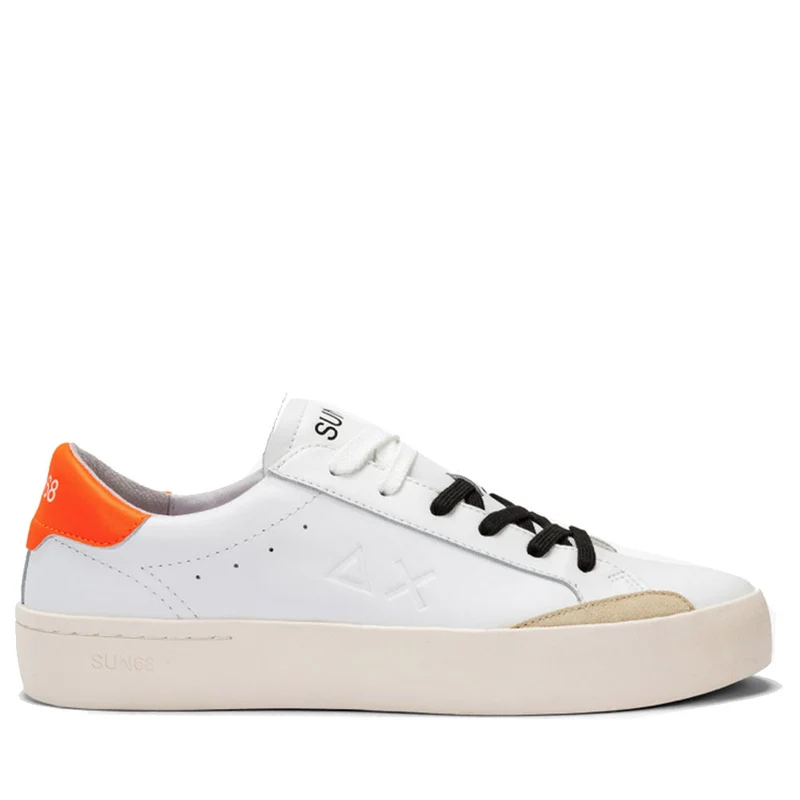 Scarpe Uomo Sun68 Sneakers Street Leather colore Bianco - Arancio Fluo