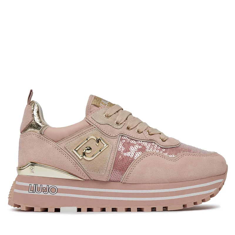 Scarpe Donna LIU JO Sneakers Platform Maxi Wonder 24 in Suede e Paillettes Rosa