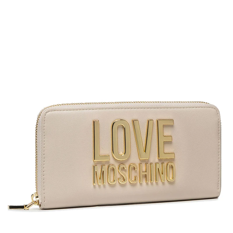 Portafoglio Donna Zip Around LOVE MOSCHINO linea Gold Metal Logo Avorio