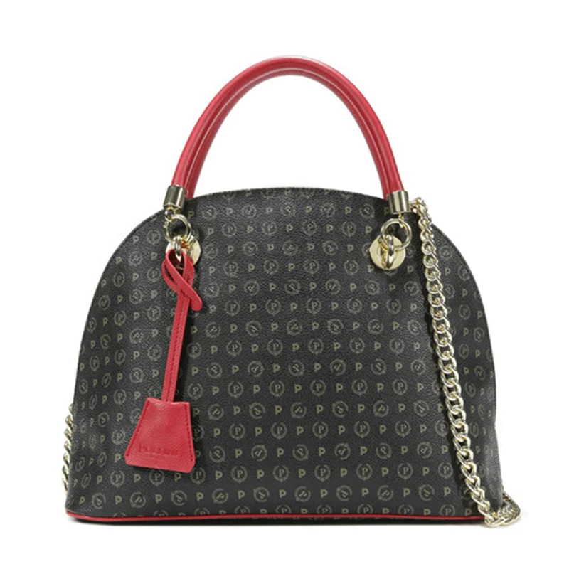 Borsa Bowling Donna POLLINI Linea Heritage Logata Nero con Manici color Lacca