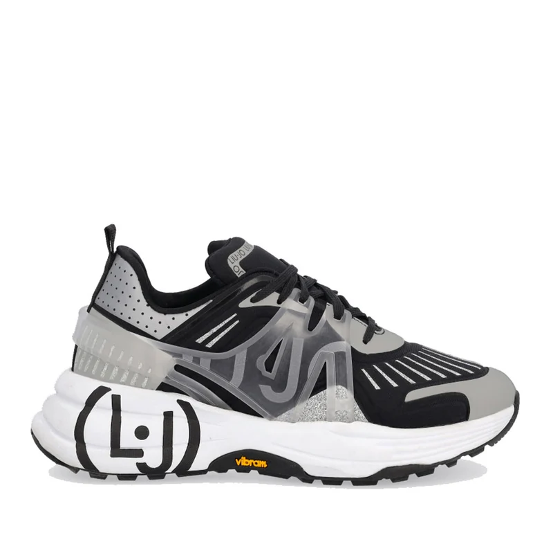 Scarpe Donna LIU JO Sneakers Running in Lycra colore Bianco Nero e Argento