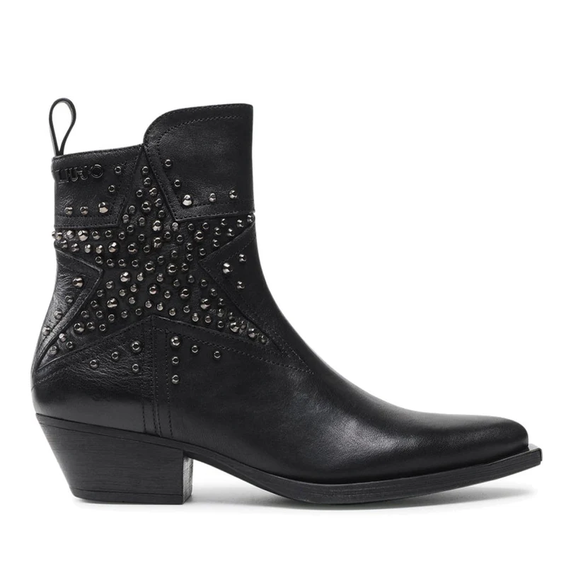 Scarpe Donna LIU JO Stivaletti Texani in Pelle Nera con Strass