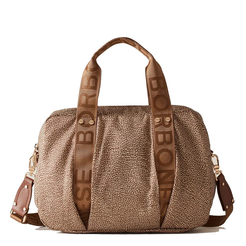 Borsa Donna Bauletto a Mano BORBONESE linea Cloudette Medium in Tessuto Jet Op colore Beige e Marrone