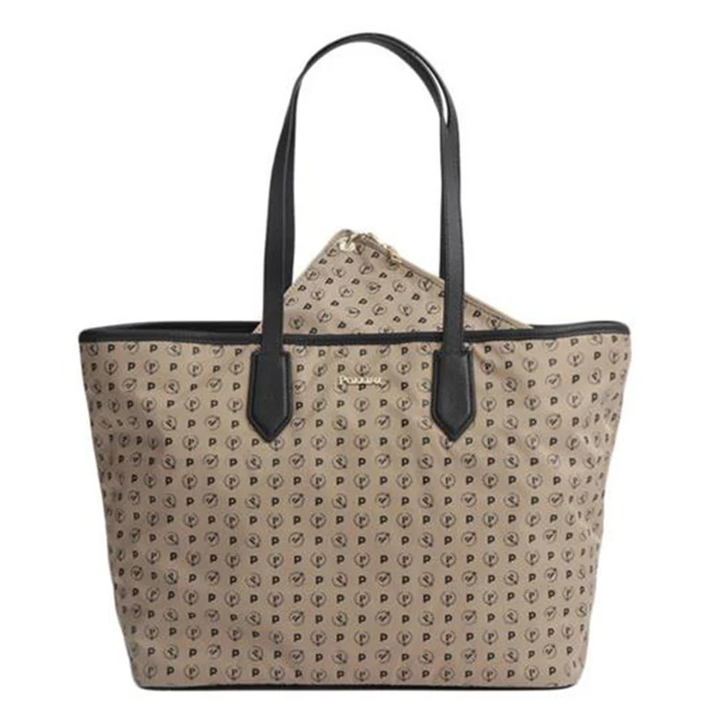 Borsa Donna Shopping a Spalla POLLINI Linea Heritage Logo Soft in Tessuto Beige