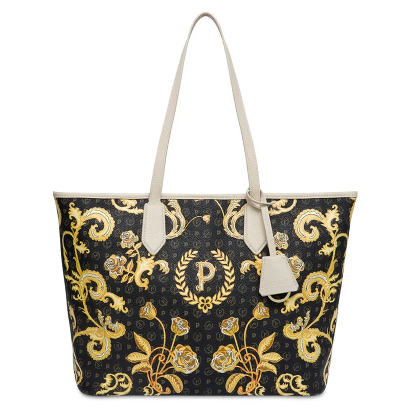 Borsa Donna Shopping a Spalla POLLINI Linea Heritage Queen For A Day Nero Avorio