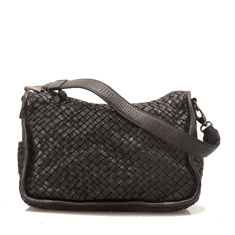 Borsa Donna a Spalla e Tracolla GIANNI CONTI in Pelle Intrecciata Nera