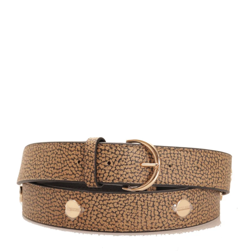 Cintura Donna con Borchie h 3 cm BORBONESE in Tela Rivestita Op Naturale e Pelle Nera