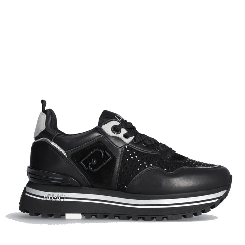 Scarpe Donna LIU JO Maxi Wonder 01 Sneakers Platform in Pelle Nera con Strass