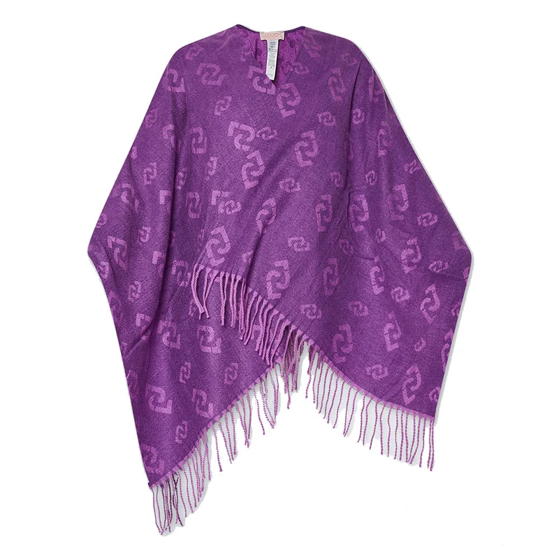 Poncho Donna LIU JO in Tessuto Garzato con Logo Jacquard All Over Viola