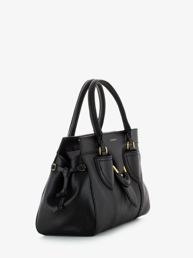 Borsa a mano in pelle martellata nera