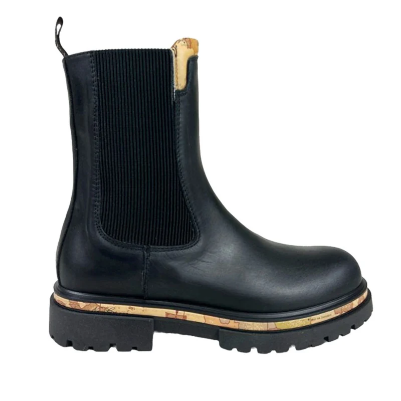 Scarpe Donna 1A Classe Alviero Martini Stivaletti in Pelle Nera con Dettagli Geo Classic 1760