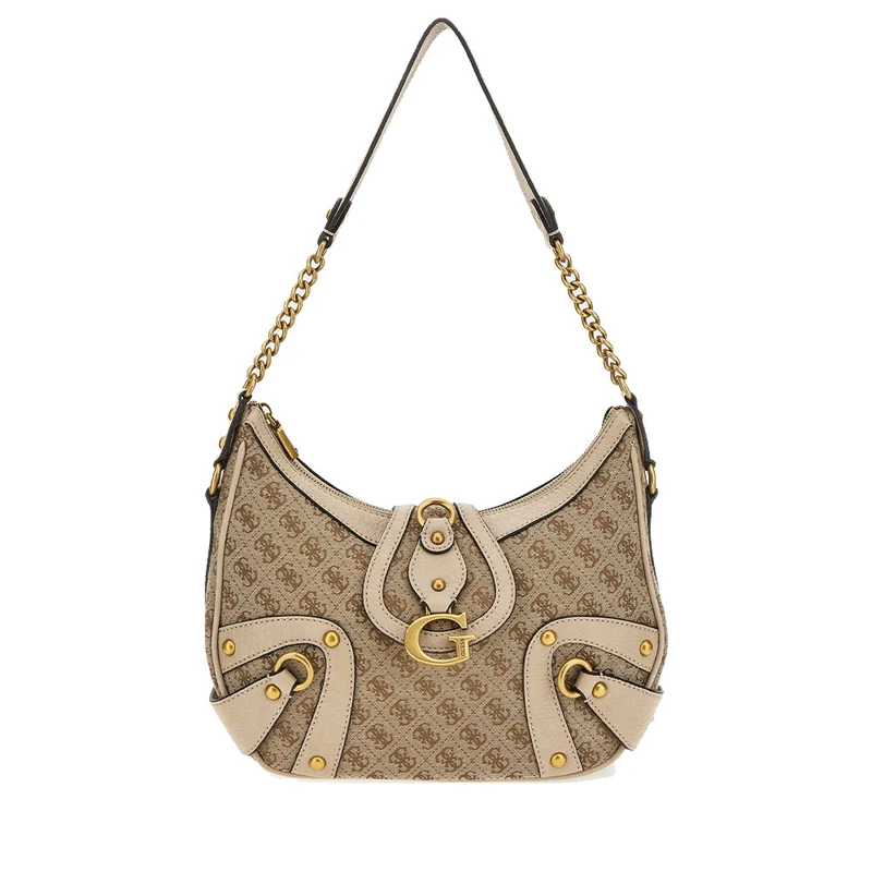 Borsa Donna Hobo a Spalla GUESS Linea Gloss Vintage colore Latte Logo - Nude