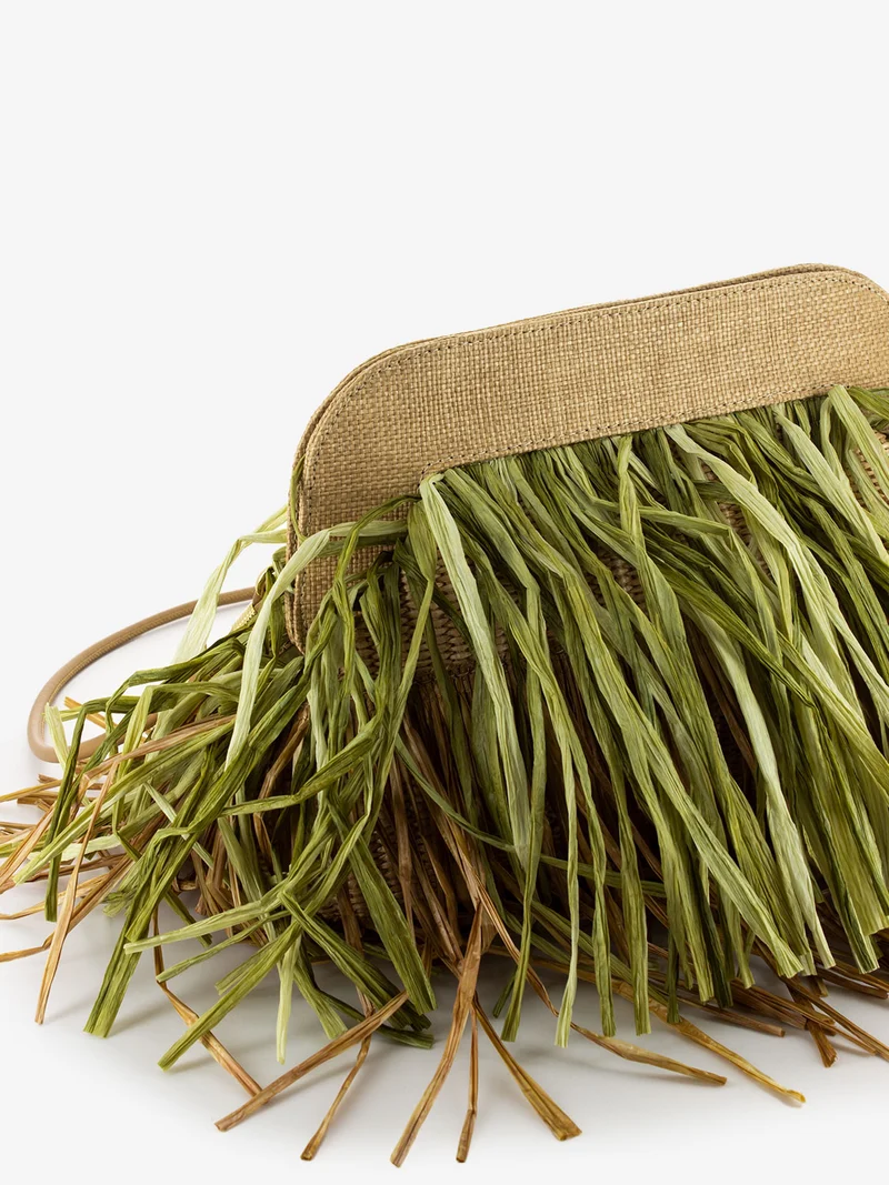 Borsa con frange Jasmine verde / naturale