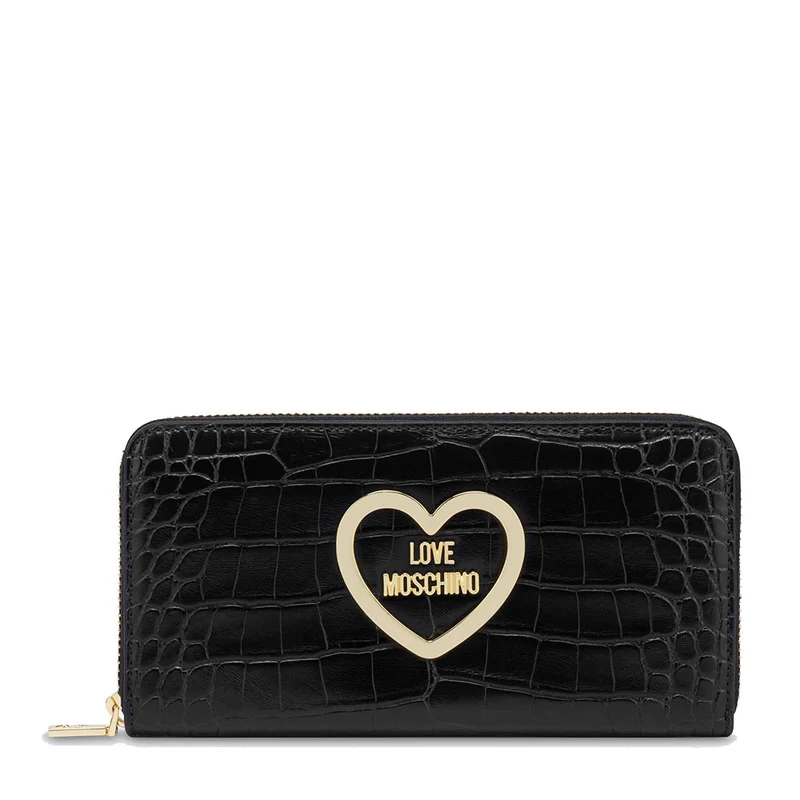 Portafoglio Donna Zip Around LOVE MOSCHINO linea Croco Print Nero JC5711