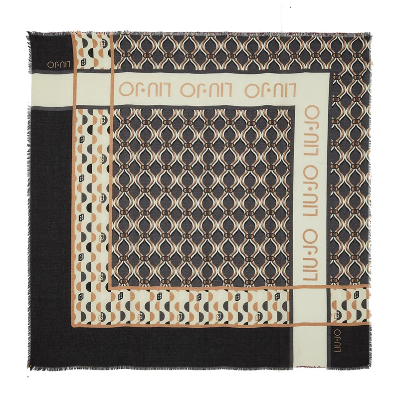 Foulard Donna 120 x 120 cm LIU JO in Tessuto stampa Geometrica con Logo Nero