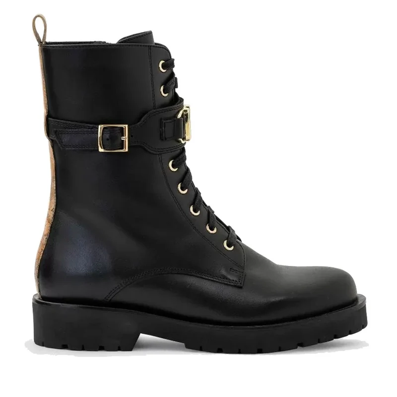 Scarpe Donna 1A Classe Alviero Martini Anfibi Stringati in Pelle Liscia Nera 0636