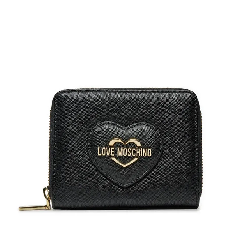 Portafoglio Donna Piccolo Zip Around LOVE MOSCHINO stampa Saffiano Nera