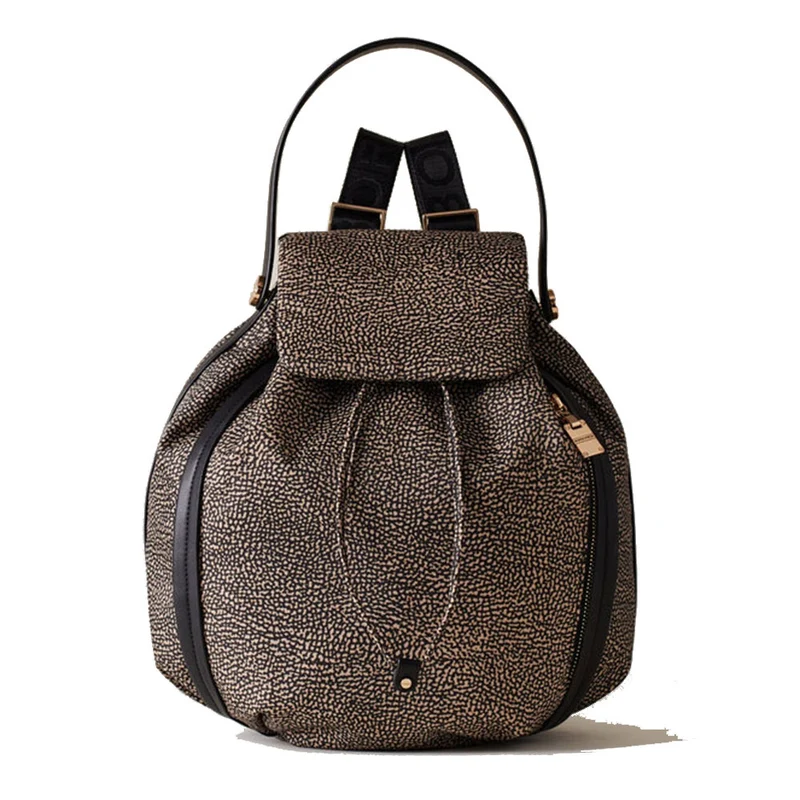 Zaino Donna Medio BORBONESE linea New Orbit in Nylon e Pelle colore OP Naturale Nero