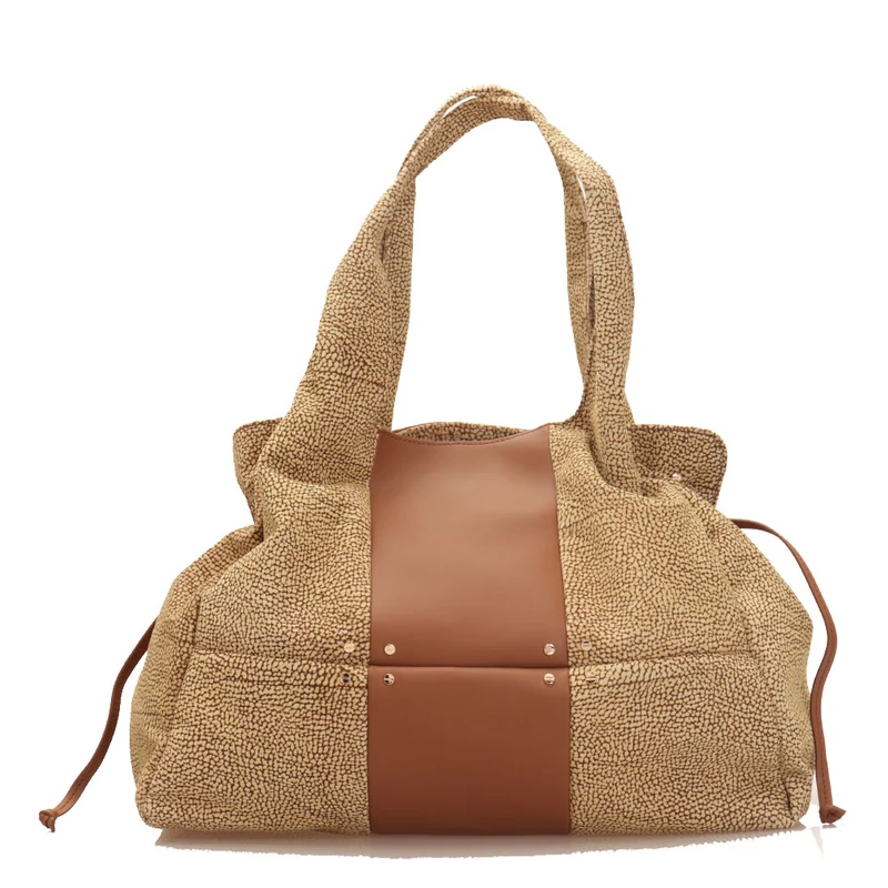 Borsa Donna Hobo a Spalla BORBONESE linea Savile Large in Camoscio stampa Jet Op e Pelle color Cuoio