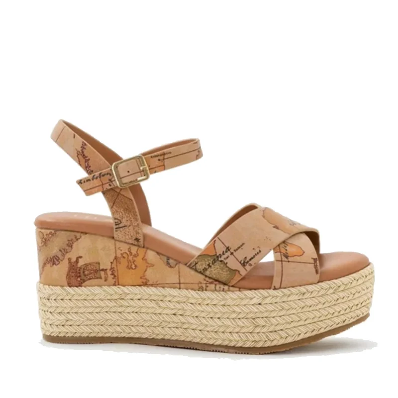 Scarpe Donna 1A Classe Alviero Martini Sandali con Zeppa effetto Nappa stampa Geo Classic 0511