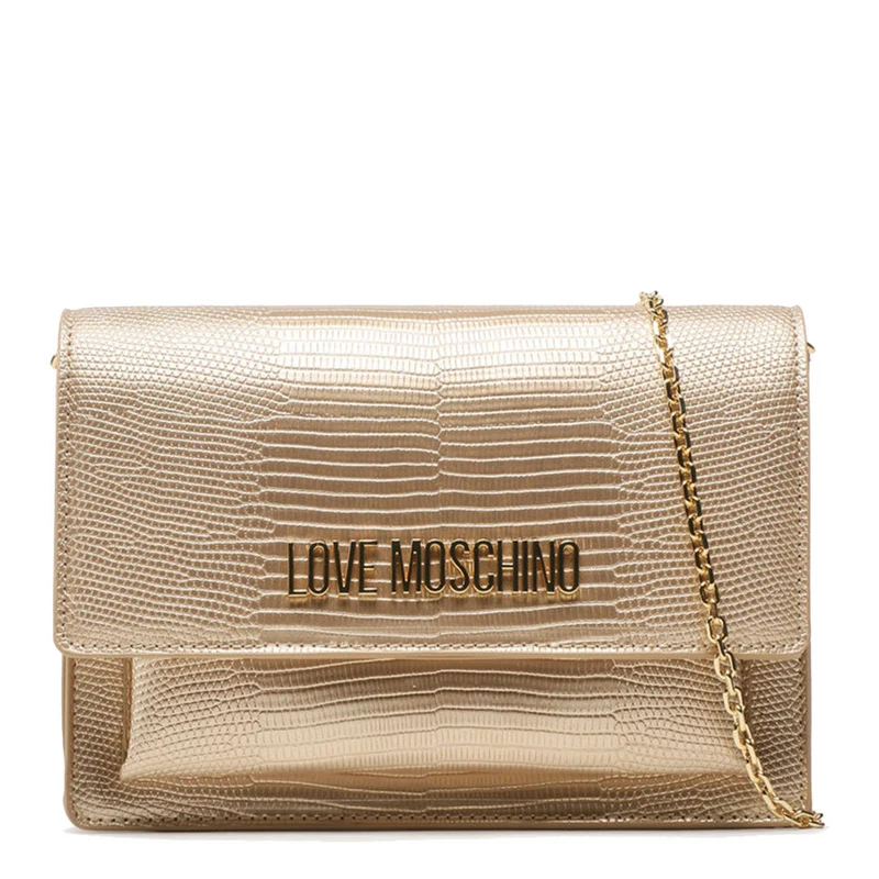 Clutch Donna con Tracolla LOVE MOSCHINO linea Smart Lettering Logo effetto Pitone Oro