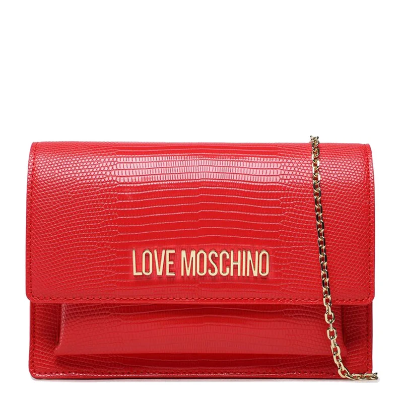 Clutch Donna con Tracolla LOVE MOSCHINO linea Smart Lettering Logo effetto Pitone Rosso