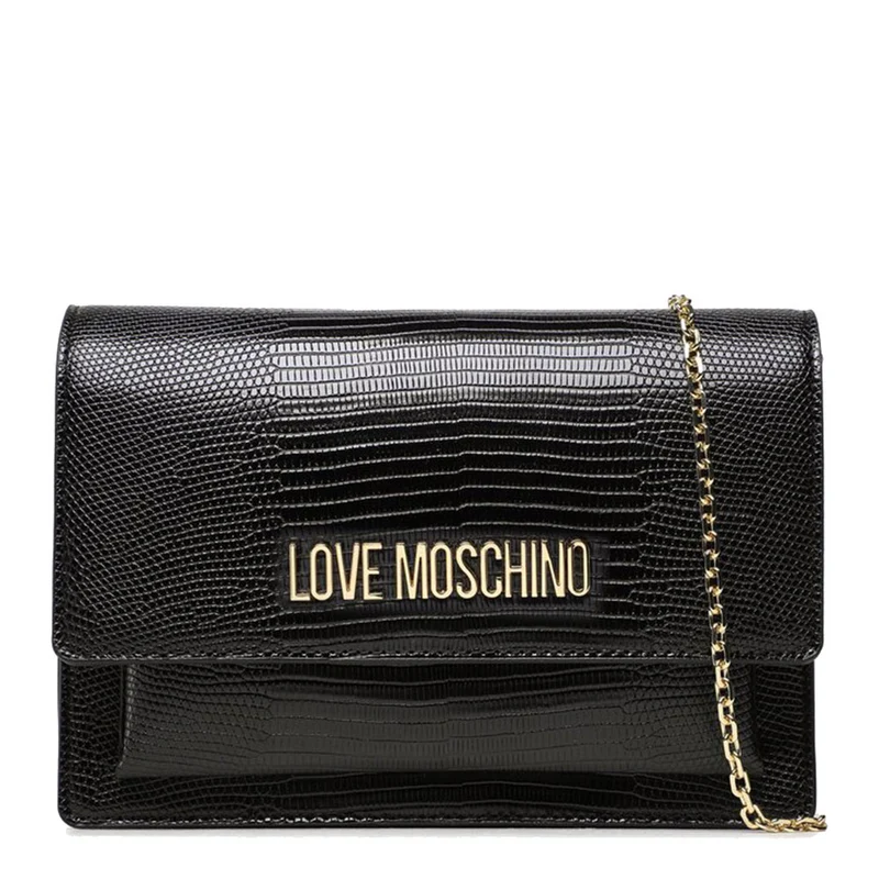 Clutch Donna con Tracolla LOVE MOSCHINO linea Smart Lettering Logo effetto Pitone Nero