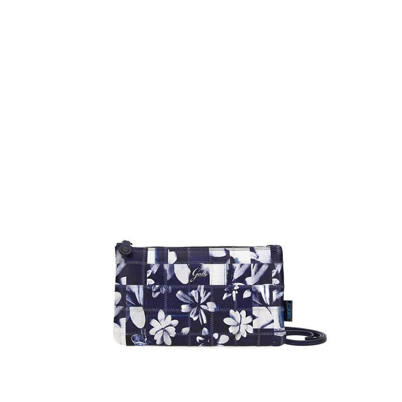 Pochette con Tracolla Removibile GABS Beyonce in Pelle Patchwork stampa Indaco Fiore Grande Large