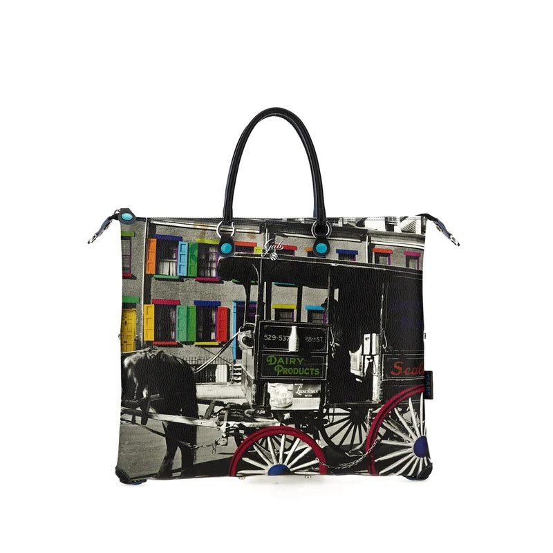 Borsa Donna a Mano con Tracolla GABS G3 PLUS Trasformabile in Pelle stampa Milk Wagon Large