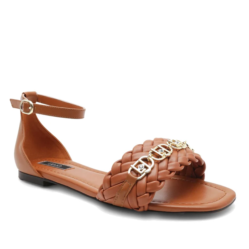 Scarpe Donna LIU JO Rachele 05 Sandali Flat Intrecciati in Pelle color Brandy