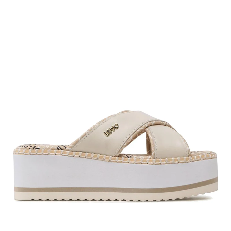 Scarpe Donna LIU JO Ama 21 Ciabatte in Pelle con Inserti Monogram colore Butter