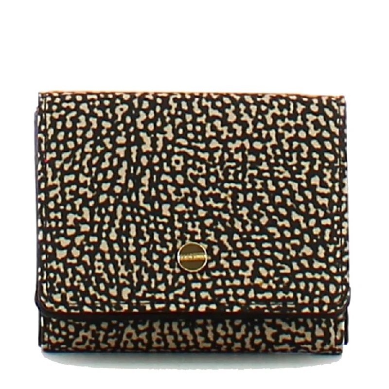 Portafoglio Donna Small con Bottone BORBONESE linea Jet stampa Op Naturale Nero