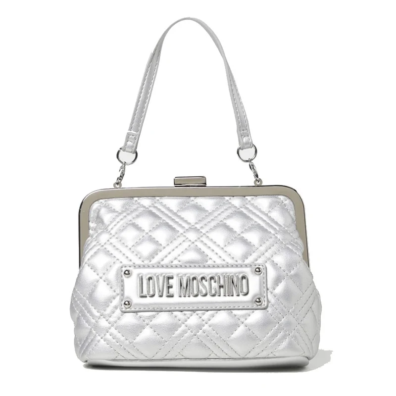 Borsa Donna a Mano con Chiusura a Scatto LOVE MOSCHINO linea Shiny Quilted Argento